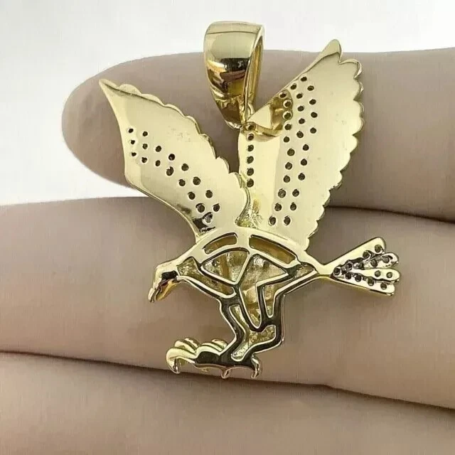 2.20 Ct Round Cut Real Moissanite Eagle Men's Pendant 14K Yellow Gold Plated - Image 2 of 4