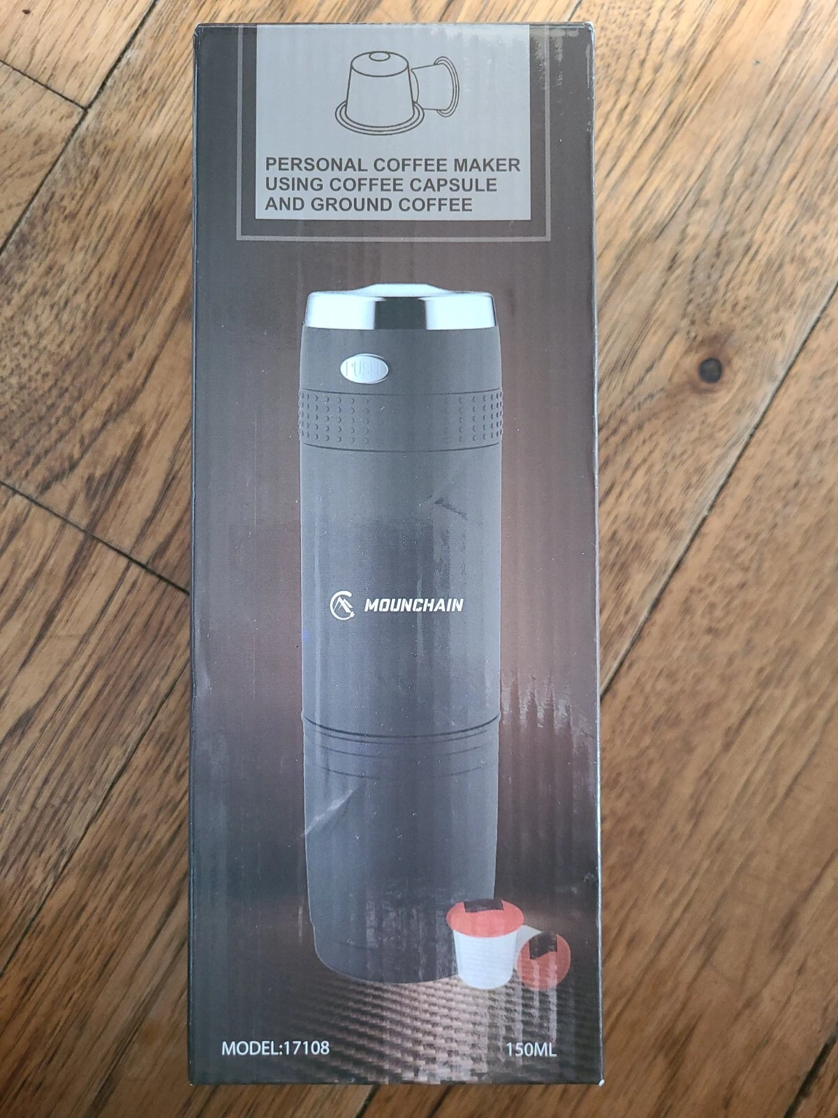 Mounchain 17108 Portable K Cup Personal Coffee Maker, Black, NOB Ships Free!
