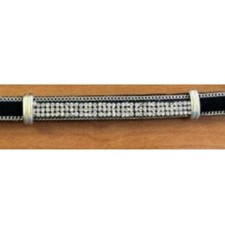 Black Leather Magnetic Bracelet with Clear Rhinestones