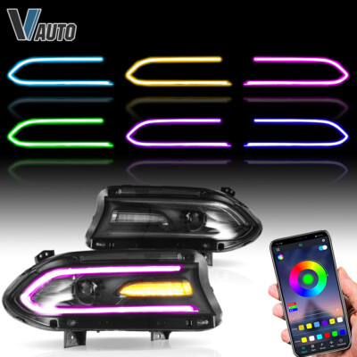 2*VLAND Full LED RGB Headlights Fits For Dodge Charger 2015-2023 With LED Bulbs