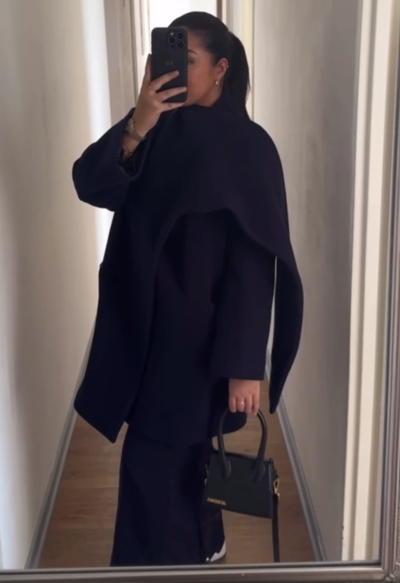 Zara ZW Collection Wool Blend Scarf Coat Navy Blue Size XS