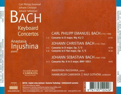 ANASTASIA INJUSHINA/RALF GOTHÓNI/HAMBURGER CAMERATA C.P.E. BACH, J.C. BACH, J.S.