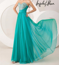 AUTHENTIC ANGELA  ALISON TEAL CHIFFON FORMAL PROM PAGEANT DRESS 41023 NWT 2