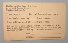 US Postal Card 1 cent Jefferson Philadelphia Seed Company Lawnseed Business