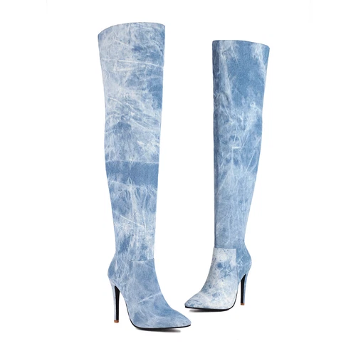 Women Over The Knee Thigh High Boots Pointy Toe High Heels Zip Boots Shoes Size - Bild 32 von 33