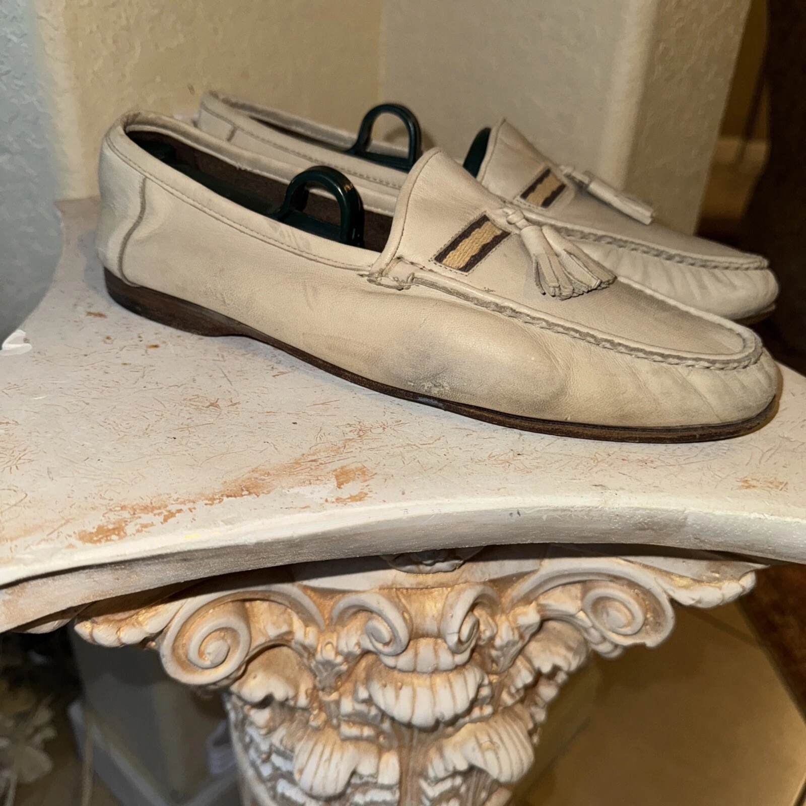 Mocassins vintage Christian Dior cuir ivoire moc toe gland ruban homme taille 9
