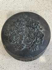 Heavy Gauge Antique Japanese Asian Round Embossed Metal Box / Container