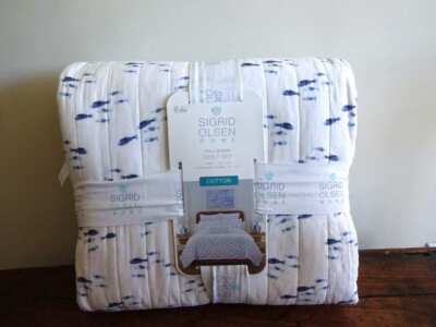 SIGRID OLSEN Tropical SCHOOLS of BLUE FISH Coastal Full QUEEN QUILT Sham SET 3PC