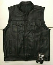 MENS The Bikers Zone LEATHER BIKER VEST w/ GUN POCKET NWT