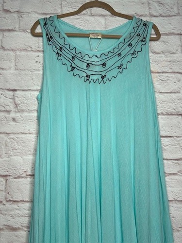 1X/2X/3X OS New Aqua Blue Black Embroidered Gauze Beach Dress Cover-up 50$ - Picture 3 of 12