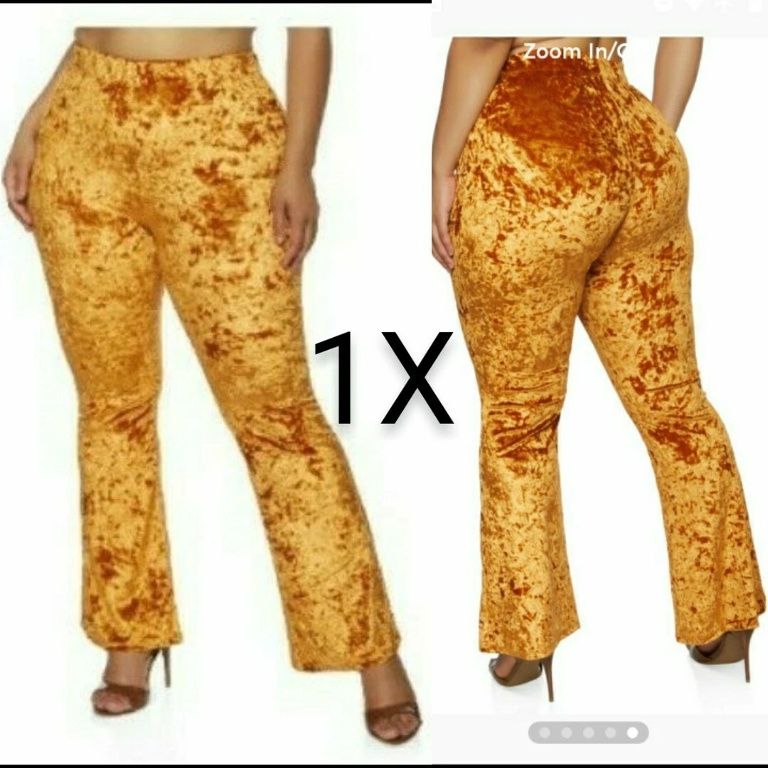 Plus Size Orange Gold Crushed Velvet Flared Pants Size 1X