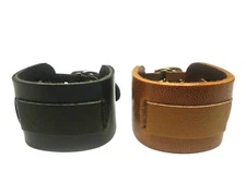 Manzoor Hand Made Full Grain Leather Wide Wrist Watch Band Cuff Bracelet Punk