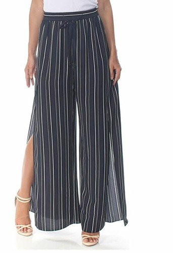 Rachel Rachel Roy Womens Small Navy Striped Side Slit Wide Leg Pants NEW $100
