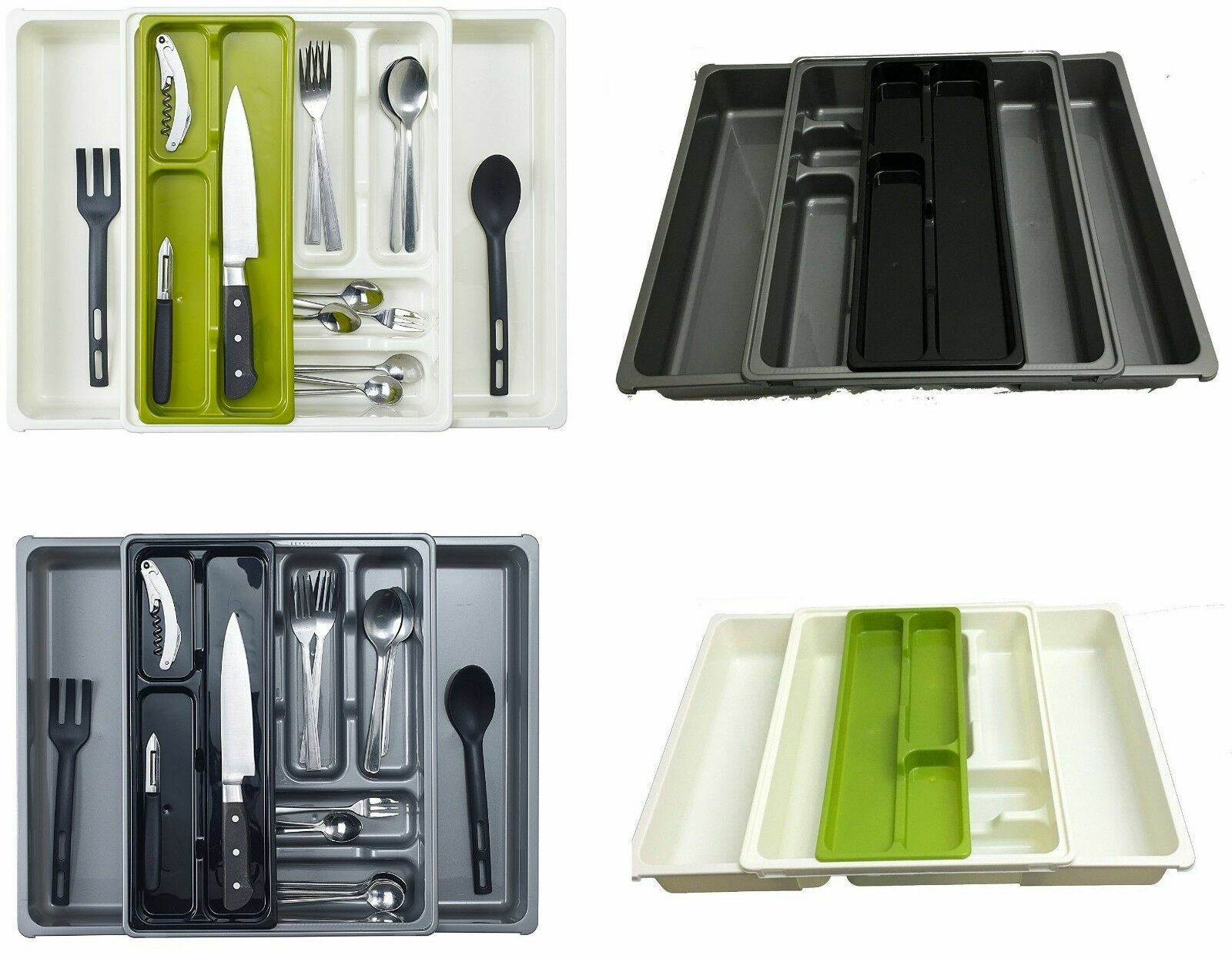 CUTLERY HOLDER TRAY PLASTIC EXTENDABLE 9 COMPARTMENT ADJUSTABLE DRAWER