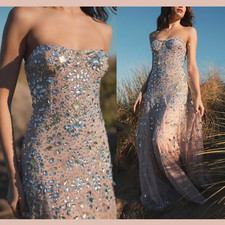 NWT MAC DUGGAL [ 8 ] 10100 Strapless Sweetheart Embellished Net Gown Nude #J1860