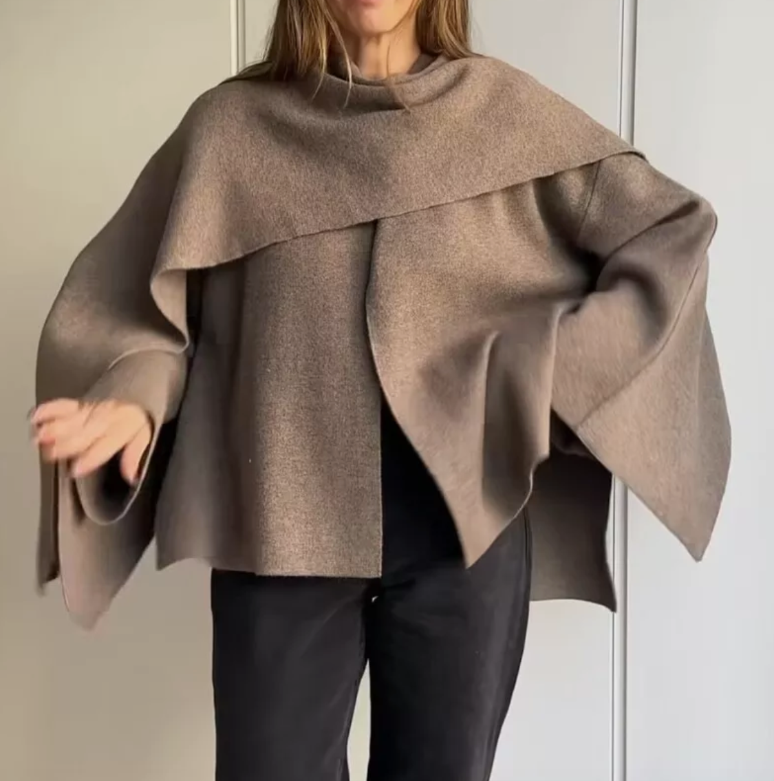 NEW ZARA 2024 BROWN TAUPE SHORT CAPE JACKET COAT S-M L-XL NEW ZARA 2024 BROWN TAUPE SHORT CAPE JACKET COAT S-M L-XL