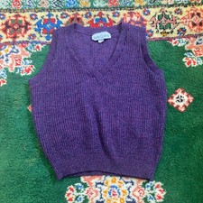 VTG 70s 80s Purple Space Dye Knit V Neck Sleeveless Pullover Vest M Made In USA