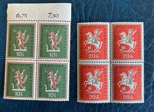 Germany B360-B361,MNH Blocks of 4. Hunter from the Palatinate.Fox,Goose,1958.