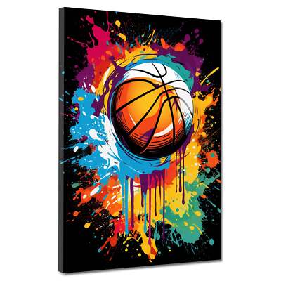Basketball Colour Dark Sport Leinwandbild Wandbild Kunst XXL Deko