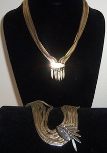 Authentic Vintage deco 40's Gold plated filled Monet Necklace & Bracelet massive rare