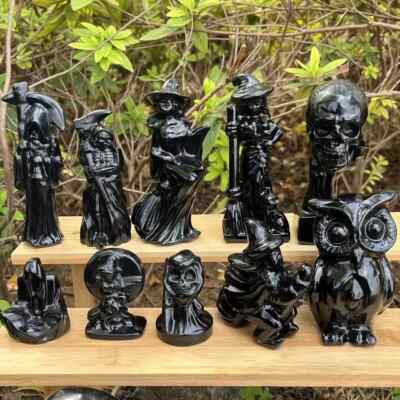 10pcs Natural obsidian quartz Carved crystal Halloween skull reiki healing