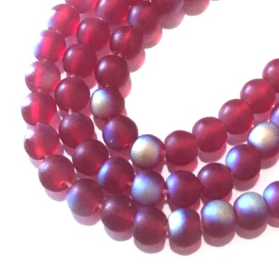 50 Czech Glass Round Beads - Matte AB moonstone: Dark Red 4mm