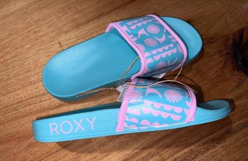 BRAND NEW LADIES ROXY AQUA & PINK SLIDES SIZE 6 - Foto 3 di 4
