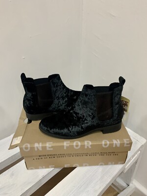 Neu im Karton Tom's Ella Crushed Velvet schwarze elegante Chelsea-Stiefeletten Größe UK 3,5 EU 36