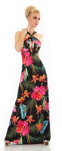Damen Maxi Sommer Kleid lang Tropical Blumen Print Party Strand S/M M/L - Bild 35 von 39
