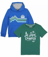 Eddie Bauer Boys Fleece Hoodie  Graphic T-Shirt Set Blue/Green, XS 5/6  NWT