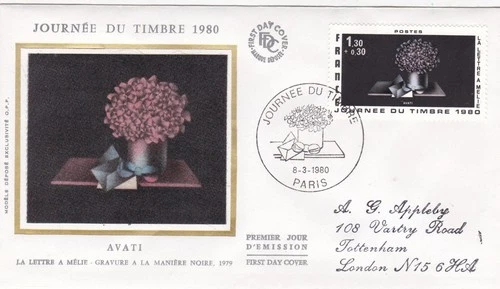 France 1980 Letter to Melie Mario Avati Silk FDC Paris Special cancel typed VGC