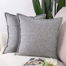 Set of 2 Linen Throw Pillow Covers 18x18 Inch Grey Soft Decorative Cushion Cover