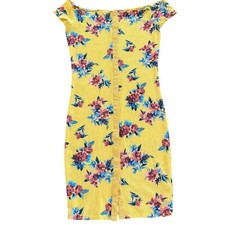Guess Ribbed Knit Y2K Body Skimming Floral Yellow Dress Medium