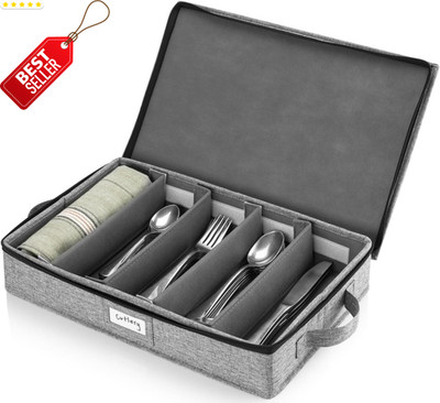 Flatware Storage Case 5 Compartment Utensil Chest with Handles Stackable - US