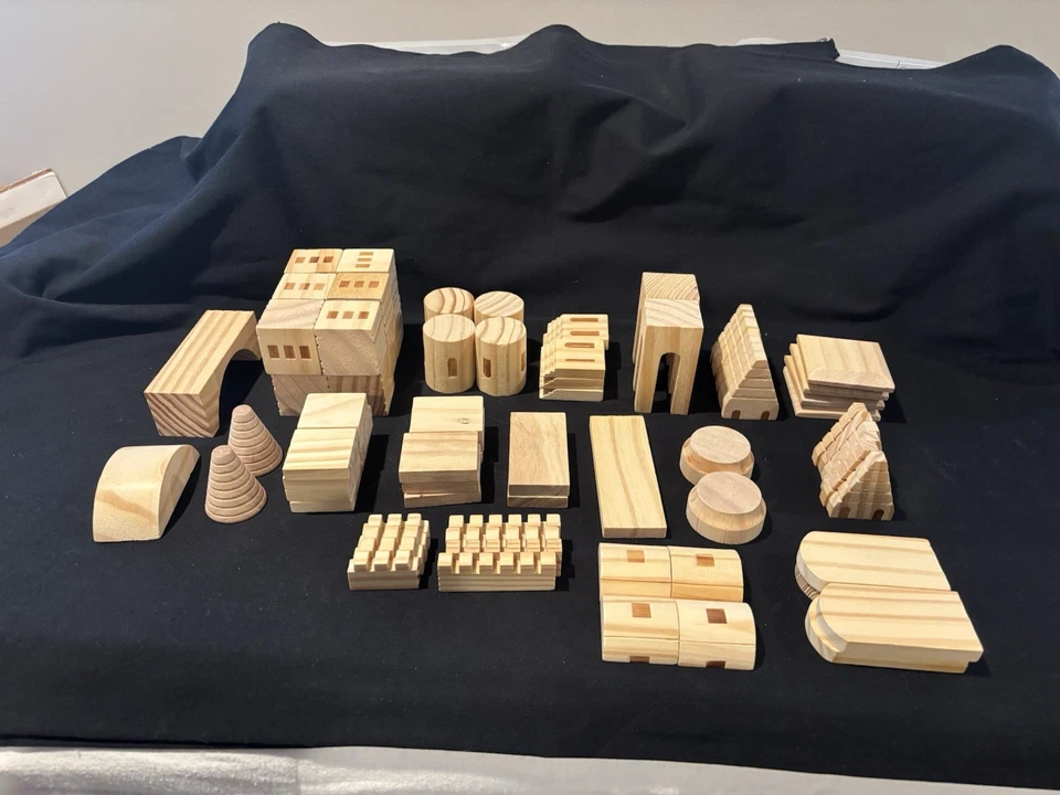 FAO Schwarz 75 Piece CASTLE BLOCKS Solid Wood Classic Building Set Open Box - Image 2 of 4