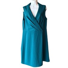 Adrianna Papell Deep Teal Draped Wrap A-Line Dress Sleeveless Size 14 New
