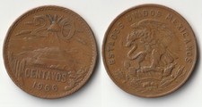 1966 Mexico 20 centavos coin