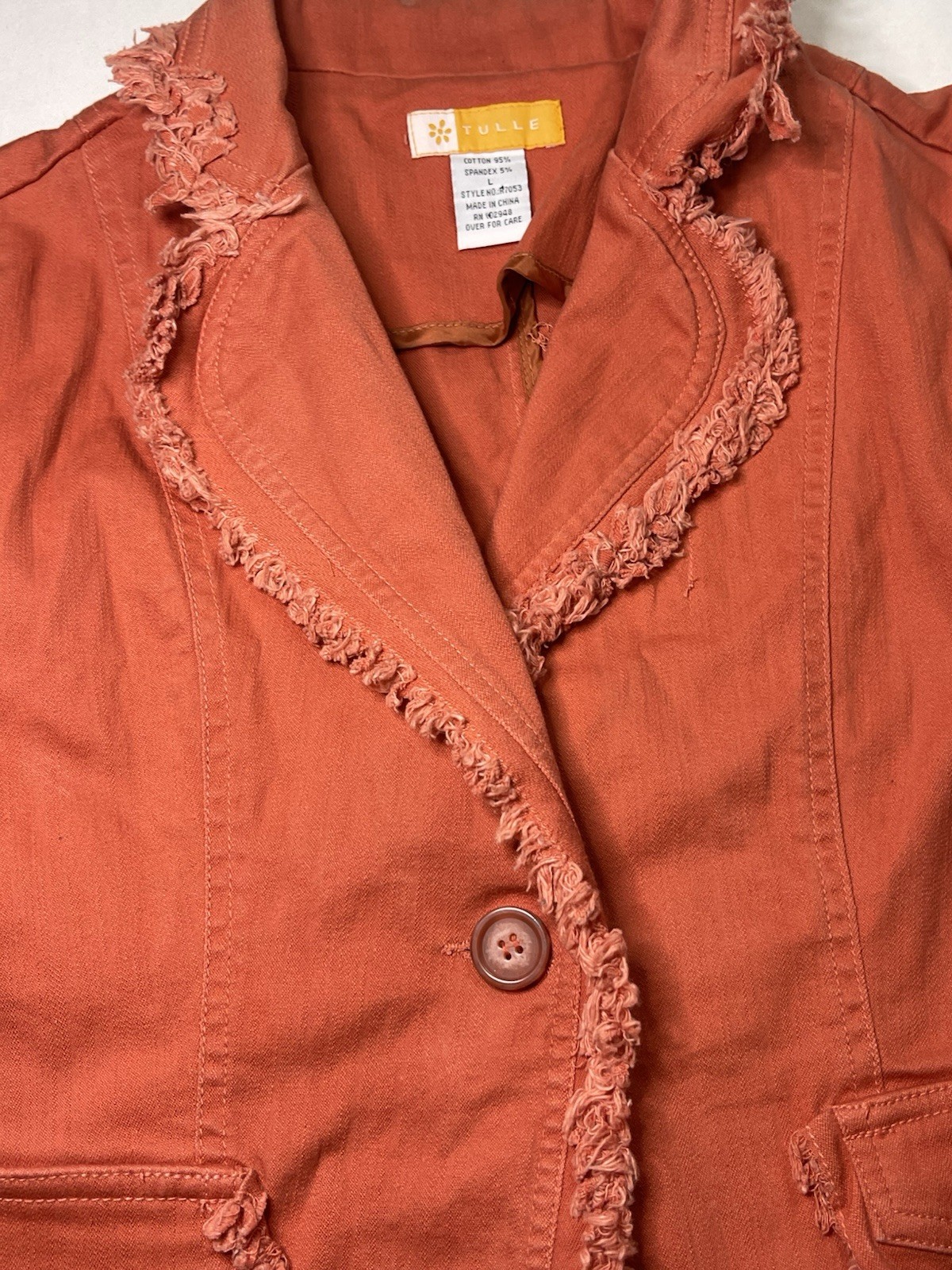 Tulle Womens Rust Fringe Trim Jacket Button Front… - image 2