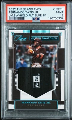 Fernando Tatis Jr., 1/1 Jumbo Swatch Holo Blue, 2022 Three and Two, PSA 9 MINT