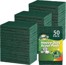 Heavy Duty Scouring Pads, Non-Scratch, Reusable, Green, 50 Count