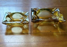 Set Of 2 Vintage Amber Glass Ashtrays. 5.75" And 4.5" Squares
