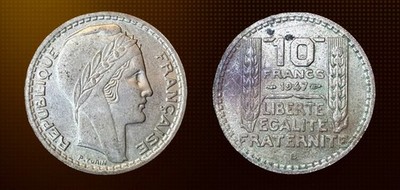 FRANCE | 10 FRANCS | 1947-B | (XF) Extra Fine | LAUREATE | SHIPS FAST! 
