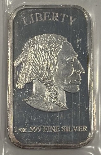 1 oz troy - SILVER Bar Indian Head Buffalo .999 - Fine Silver - FREE SHIPPING