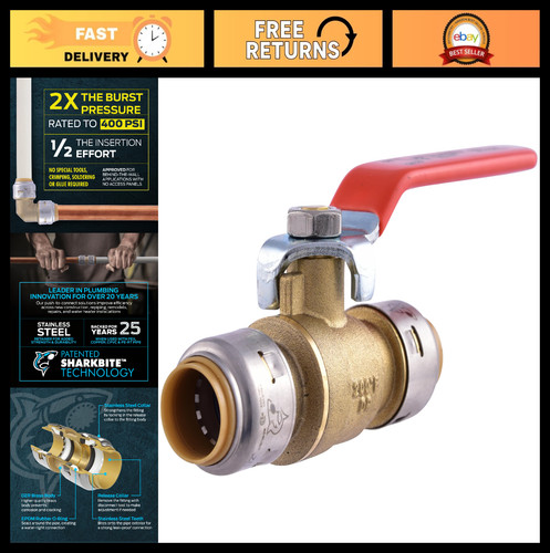 1/2" Push-to-Connect Brass Ball Valve - Plumbing Shut-Off Fitting, PTC, UR22222