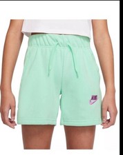 Nike Girls' French Terry Shorts Green Lavender Logo New Size S