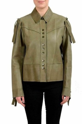 Maison Margiela 1 100% Leather Olive Green Women's Basic Jacket US S IT 40