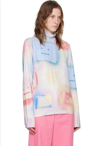 ACNE STUDIOS Med Multicolor Logo Long Sleeve T-Shirt Spray Paint Mock Neck Top