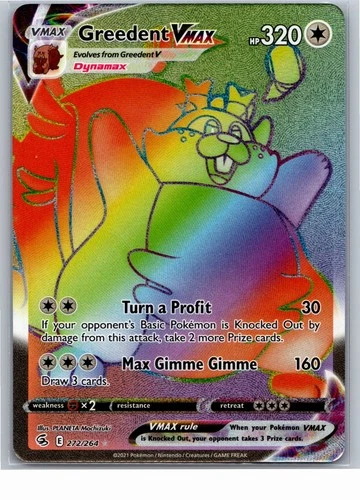 Greedent VMAX (Secret) Holo SWSH08: Fusion Strike 272/264 2021 NM