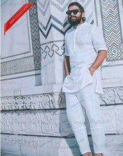 Indian Traditional Mens Fashion Shirt Mens Long Kurta Cotton Dress Kurta Shirt