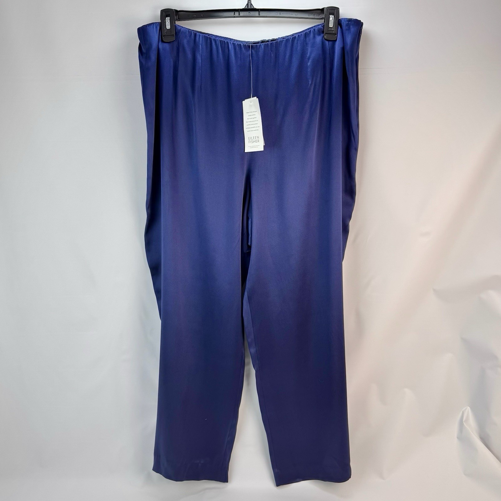 NWT! Eileen Fisher Cobalt Blue 100% Silk Wide Leg Trouser Dress Pants Plus Sz 2X